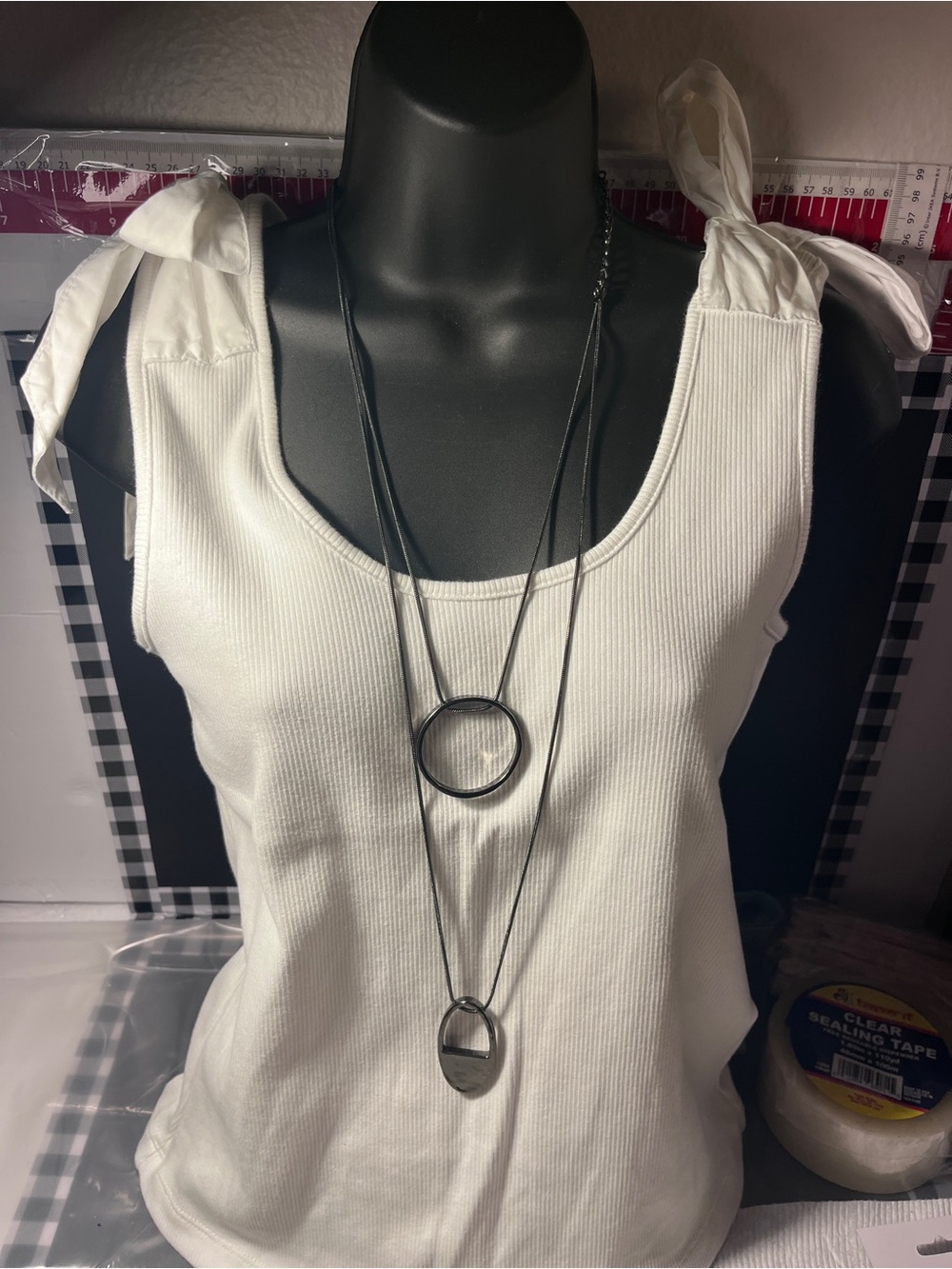 Chico's Black Layered Pendant Necklace with Double Discs